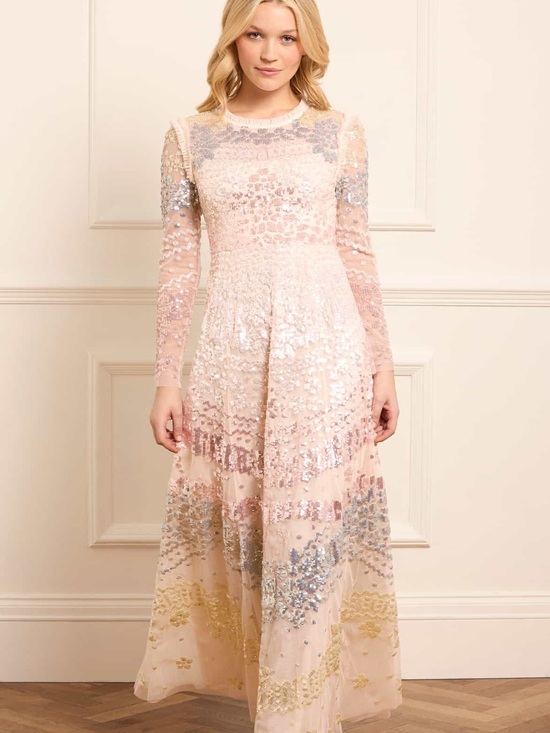 Needle & Thread Dresses & Skirts - Needle & Thread Blush Multi-Sequin Long Sleeve Maxi Dress